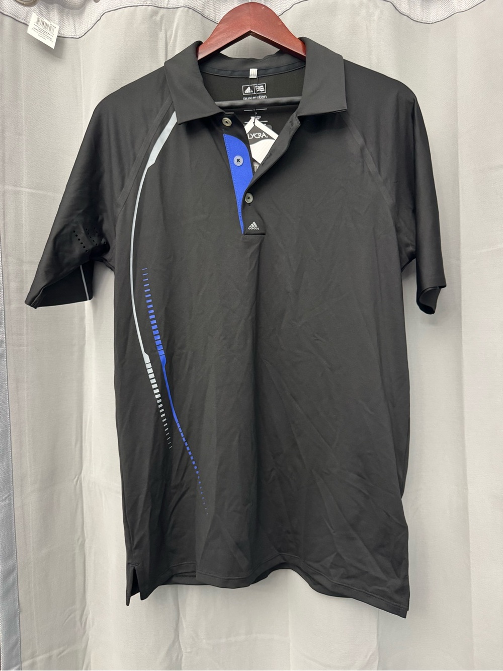 adidas Black Polo with Blue and Gray Stripe Detail